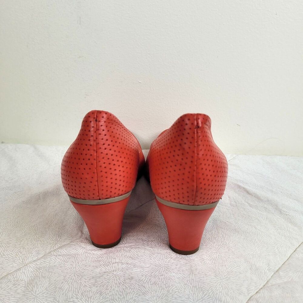 Lirio Portugal Perforated Leather Almond Toe Cone Heels Coral Orange Pinup 8 - Picture 4 of 13